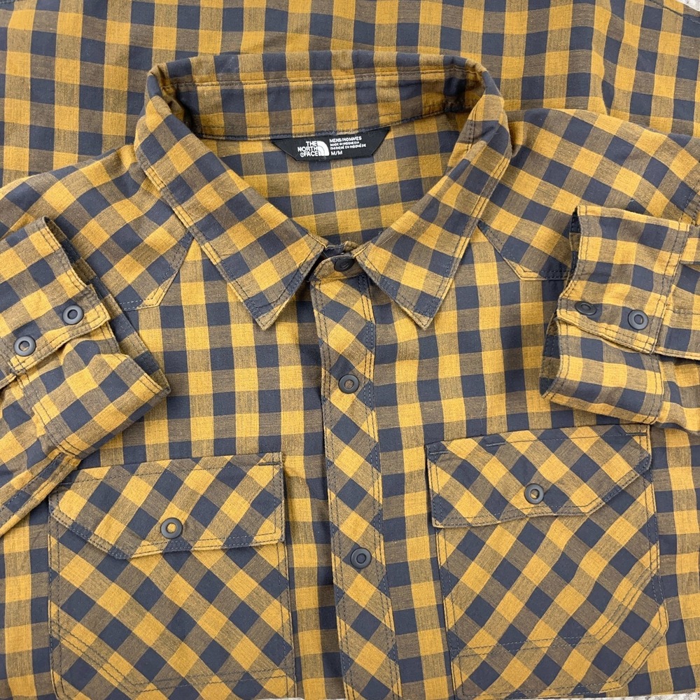 North Face Shirt Men Medium Medium Orange Gray Plaid Snap Button Up Hiking Camp